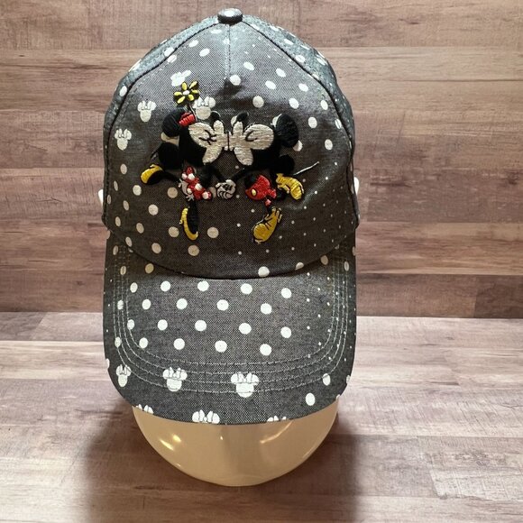Disney Parks Mickey & Minnie Kissing Polka Dot Adult Adjustable Baseball Cap - Picture 1 of 9